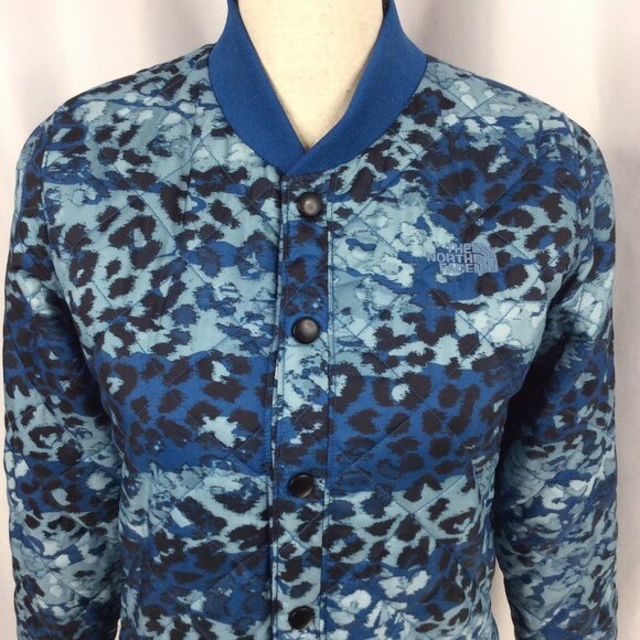 The North Face Anna Quilted Bomber Jacket Womens XS Blue Leopard Print Insulated - Picture 10 of 14